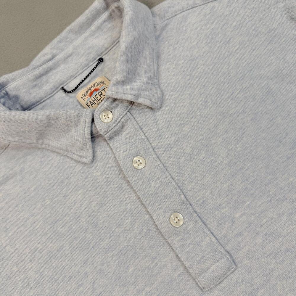 Faherty Polo Shirt Mens Medium Blue Heather Jersey Knit Casual Short Sleeve